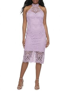 Premier Amour Lace Halter Midi Dress in Lilac